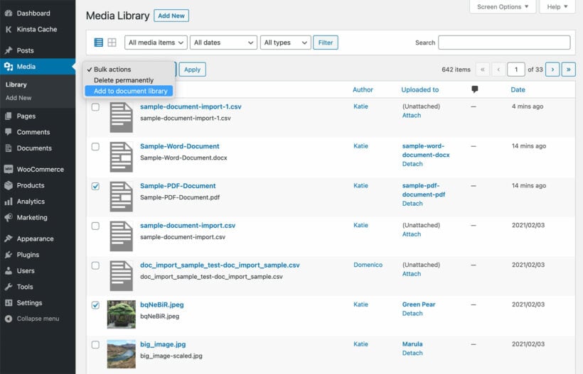 Convert WordPress Media Library File to Document Library