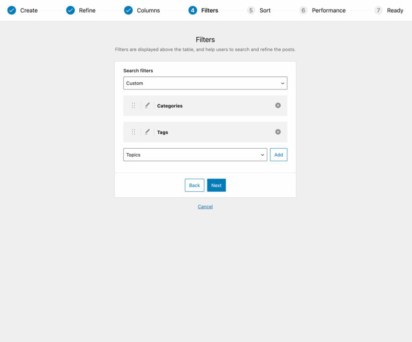 WordPress table builder plugin with filters