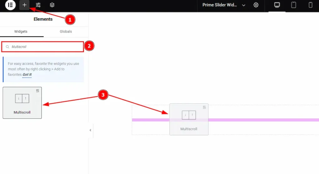 Inserting The Multiscroll widget