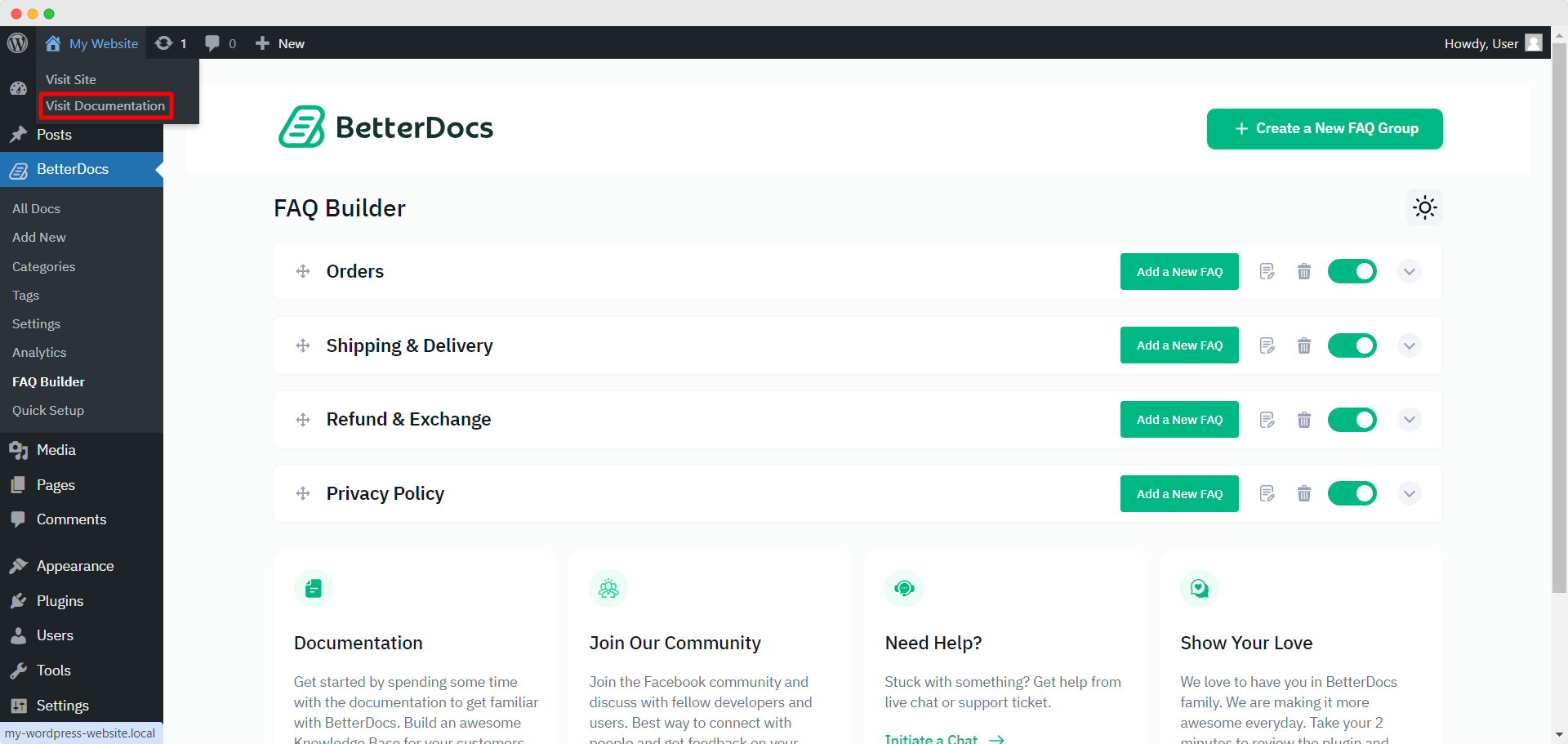 How To Configure BetterDocs FAQ Builder In WordPress? 6 Step 2: Enable Or Disable FAQ Groups 2