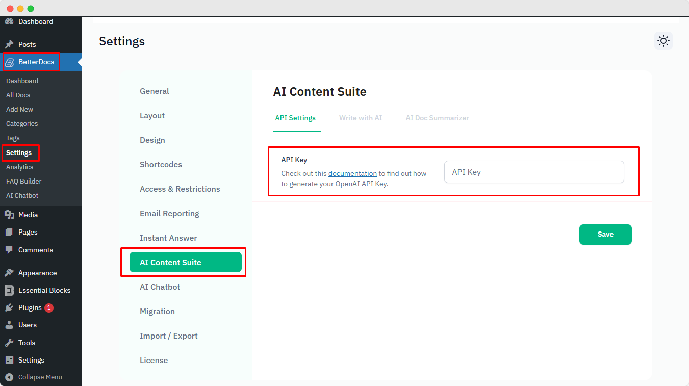 How to Configure AI Doc Summarizer for BetterDocs? 1 Add open API key in BetterDocs