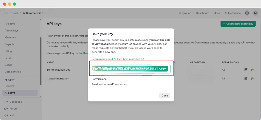 How to Configure AI Doc Summarizer for BetterDocs? 3 Copy secret API key