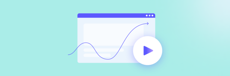 Illustration of a web browser window featuring a line graph and a play button, set against a soft green background, created using Biteable video maker.