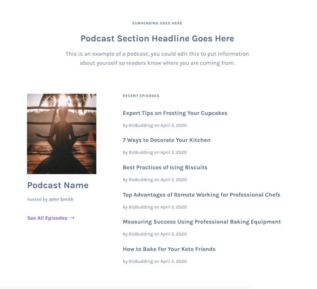 Postcast section with Mai Post Grid block