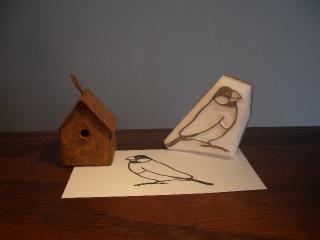 桜文鳥の立ち姿の消しゴムスタンプ