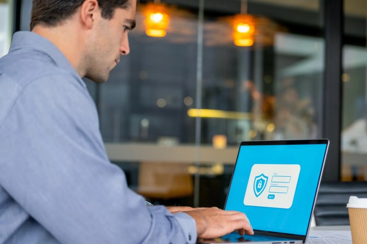 Candidate taking secure online certification exam with data privacy protection.