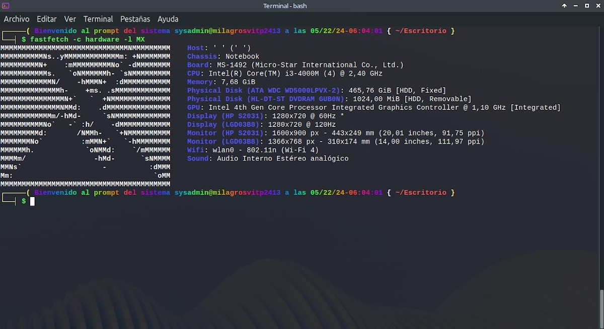 fastfetch -c hardware - l MX