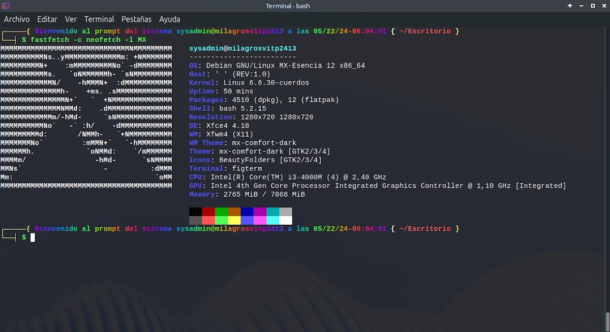 fastfetch -c neofetch -l MX
