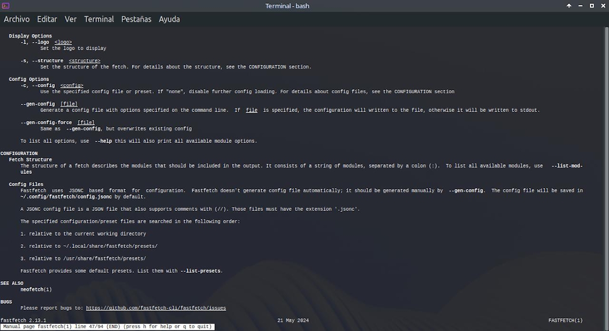 Fastfetch-tutorial: Raadpleeg de bedieningshandleiding (configuratie- en aanpassingsopties met meer details) - 2