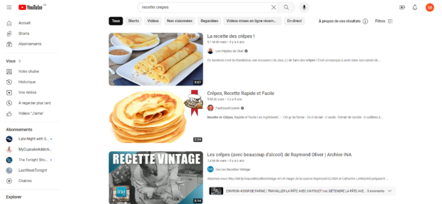 résultats de recherche youtube pour une recette de crêpes