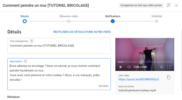 préparation d’une vidéo sur comment peindre un mur dans youtube studio