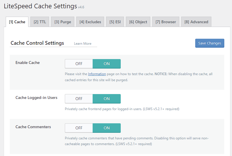 LiteSpeed Cache Settings