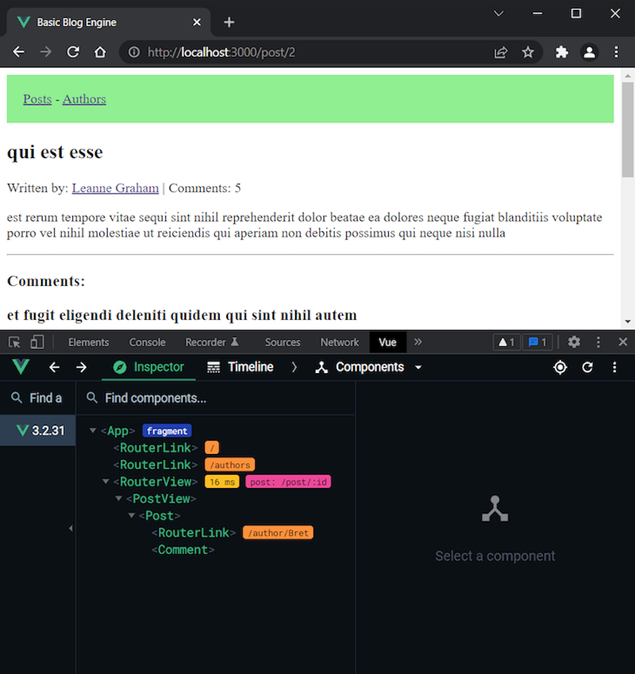 Inspecting App Components Tree Via Vue Devtools In Components Tab