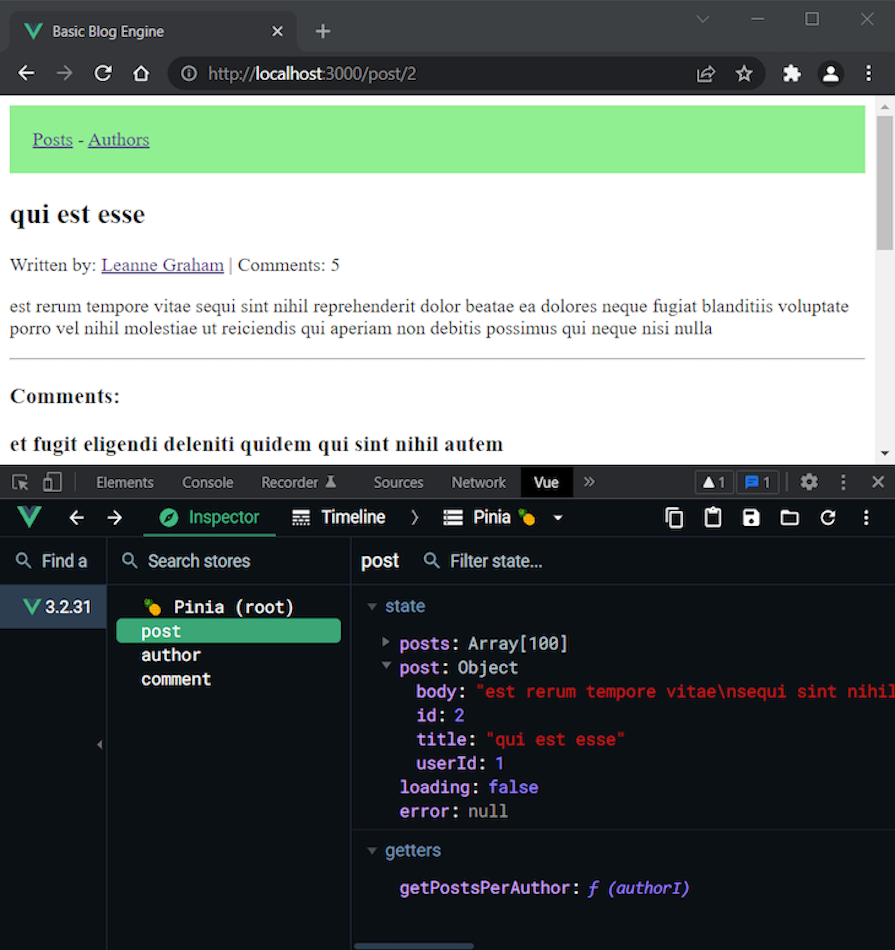 Pinia Post Store In Vue Devtools