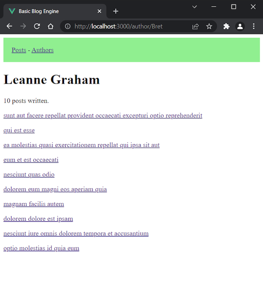 Single Author Details View In Vue App