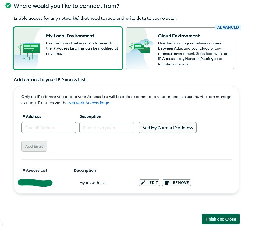 Including Our Local Development Enviornment And IP Address In Our Database Access List