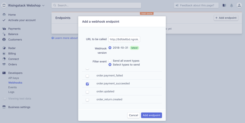 Stripe-Dashboard-Webhook-Creation