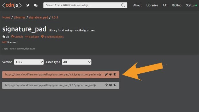 signature pad cdnjs