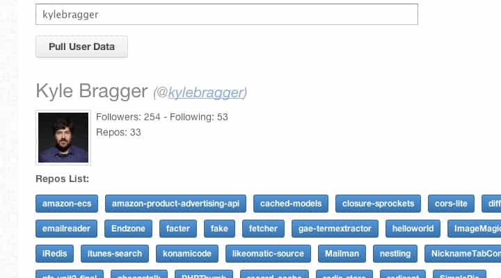 github api jquery webapp tutorial demo screenshot