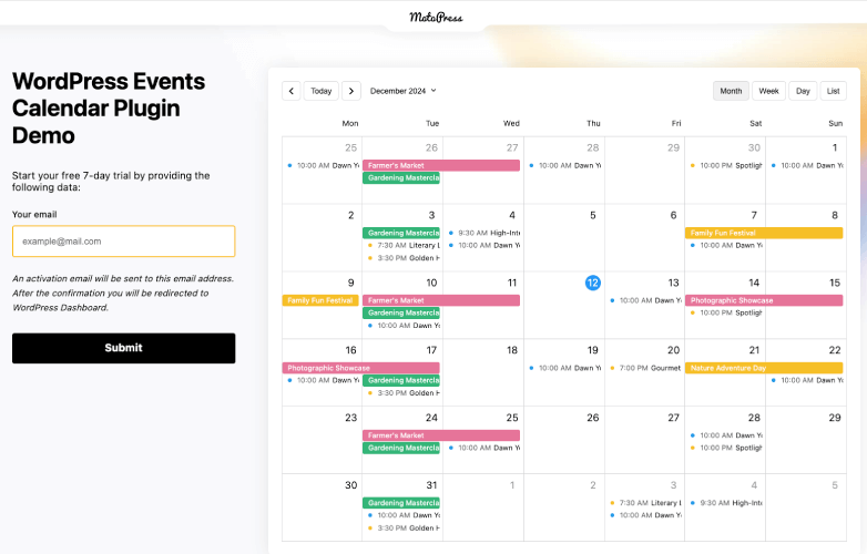 Motopress event calendar plugin