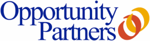 Opportunity Partners logo with interlocking red and yellow rings beside blue text.