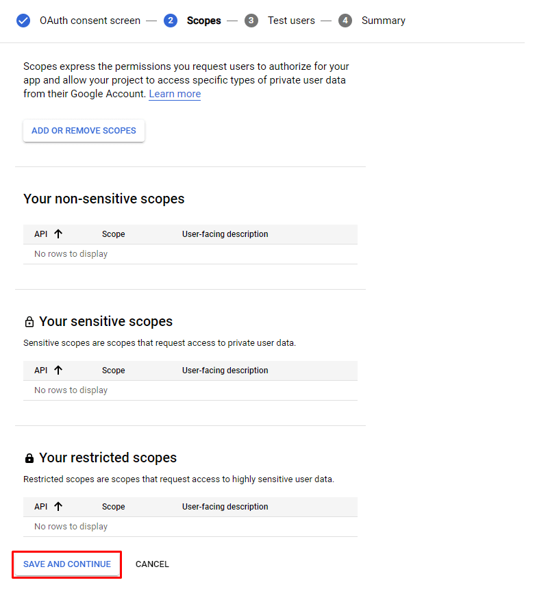 API- Google OAuth Consent Screen Scopes