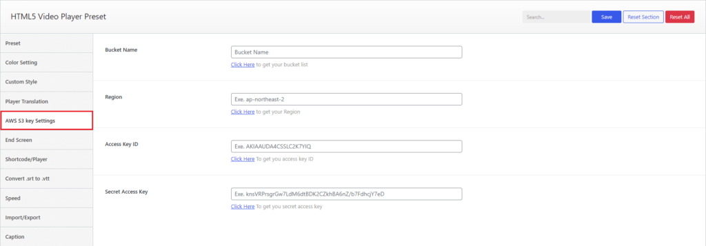 HTML5 Video Player- AWS S3 Key Settings