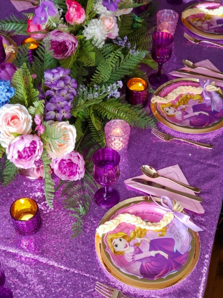 rapunzel birthday party tablescape