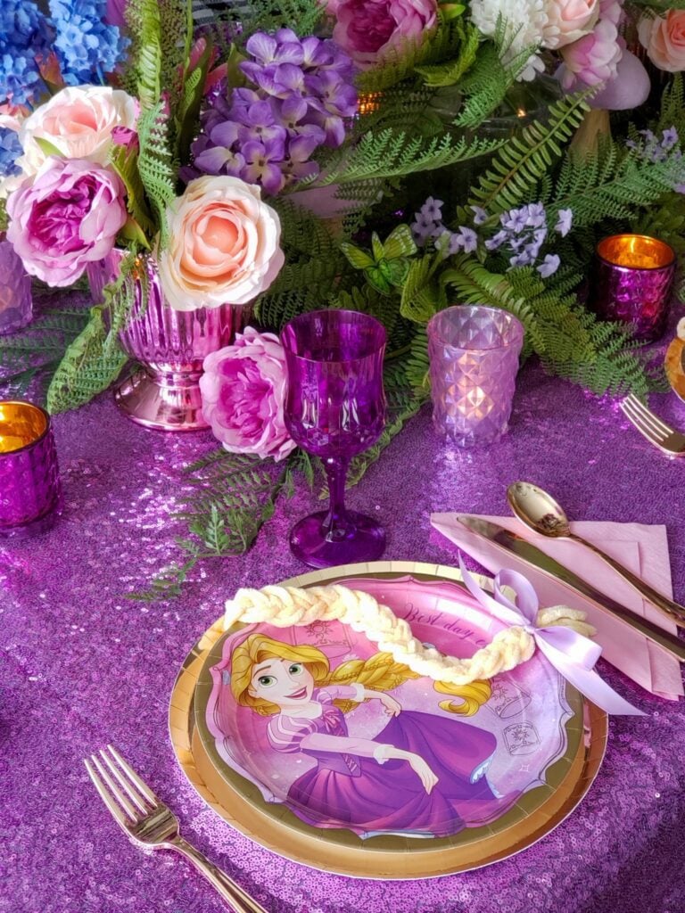 rapunzel birthday party tablescape