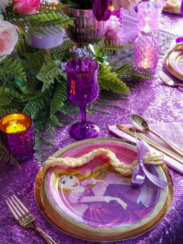 rapunzel birthday party tablescape