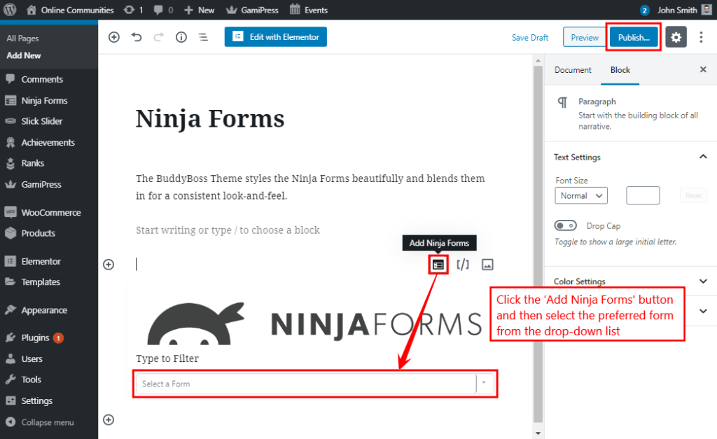 Ninja Forms - Adding the form to a page