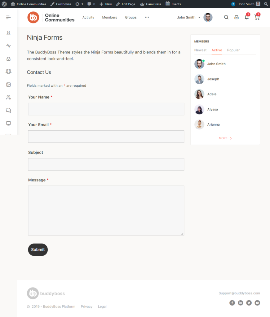Ninja Forms - Form Preview with the BuddyBoss Theme
