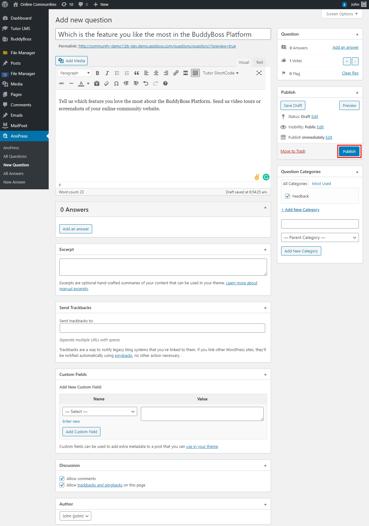 Anspress Adding A New Question | BuddyBoss AnsPress Adding a new question
