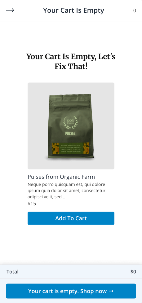 Control Product Recommendation Source for Empty Cart Empty Cart with Product Recommendation