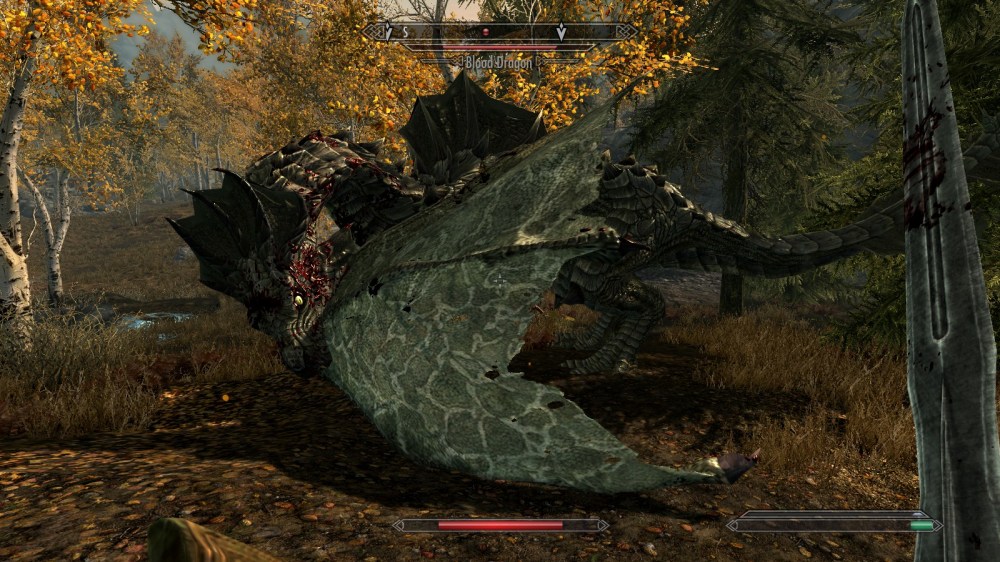 Skyrim, obviously, but it sticks with the fall theme. Skyrim, Dragons, Fall