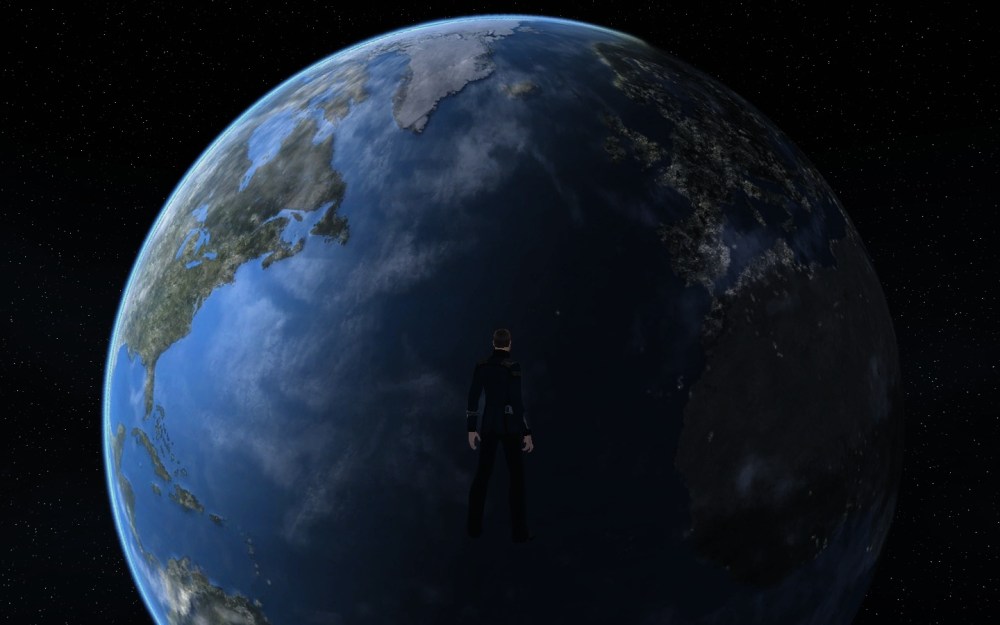 In and around the lake, mountains come out of the sky and stand there.