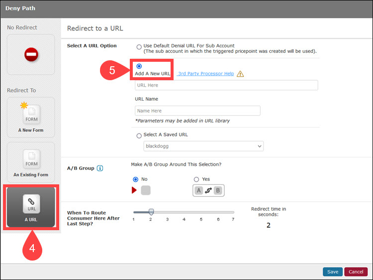 Add a deny path redirect URL.