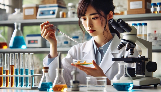 化学実験をする女性