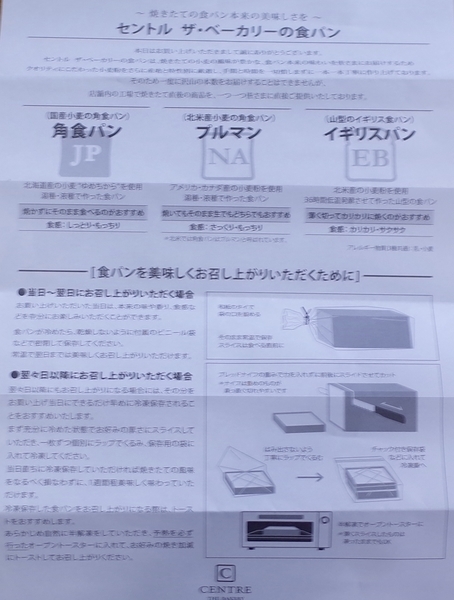 三種の食パンの説明書