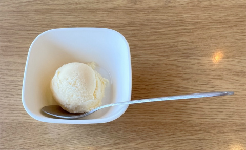 千葉県白井市木にある「STEAK HAMBURG SALAD BAR HOUSE KEN ステーキハンバーグ&サラダバー けん 白井店」サービスのデザート(バニラアイス)