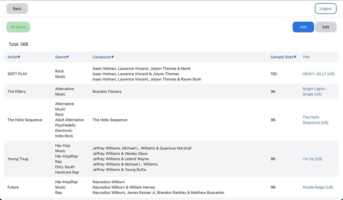 PC版のデータベース画面