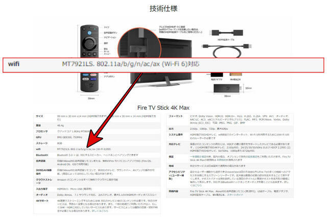 「Fire TV Stick 4K Max」の技術仕様
