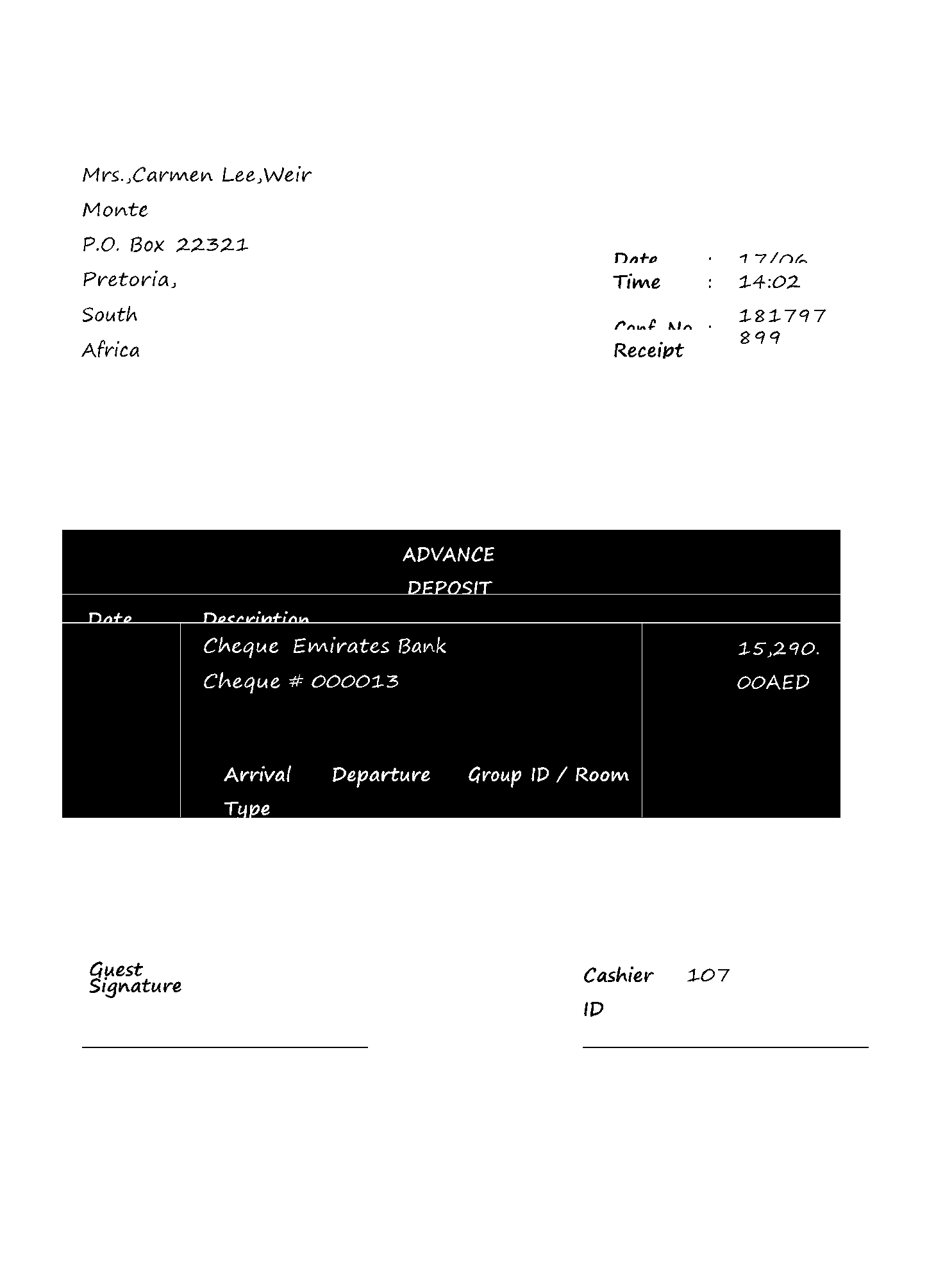 Deposit Receipt Template