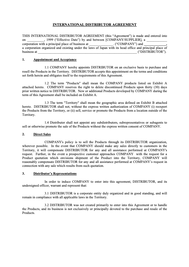 Distributor Agreement Template