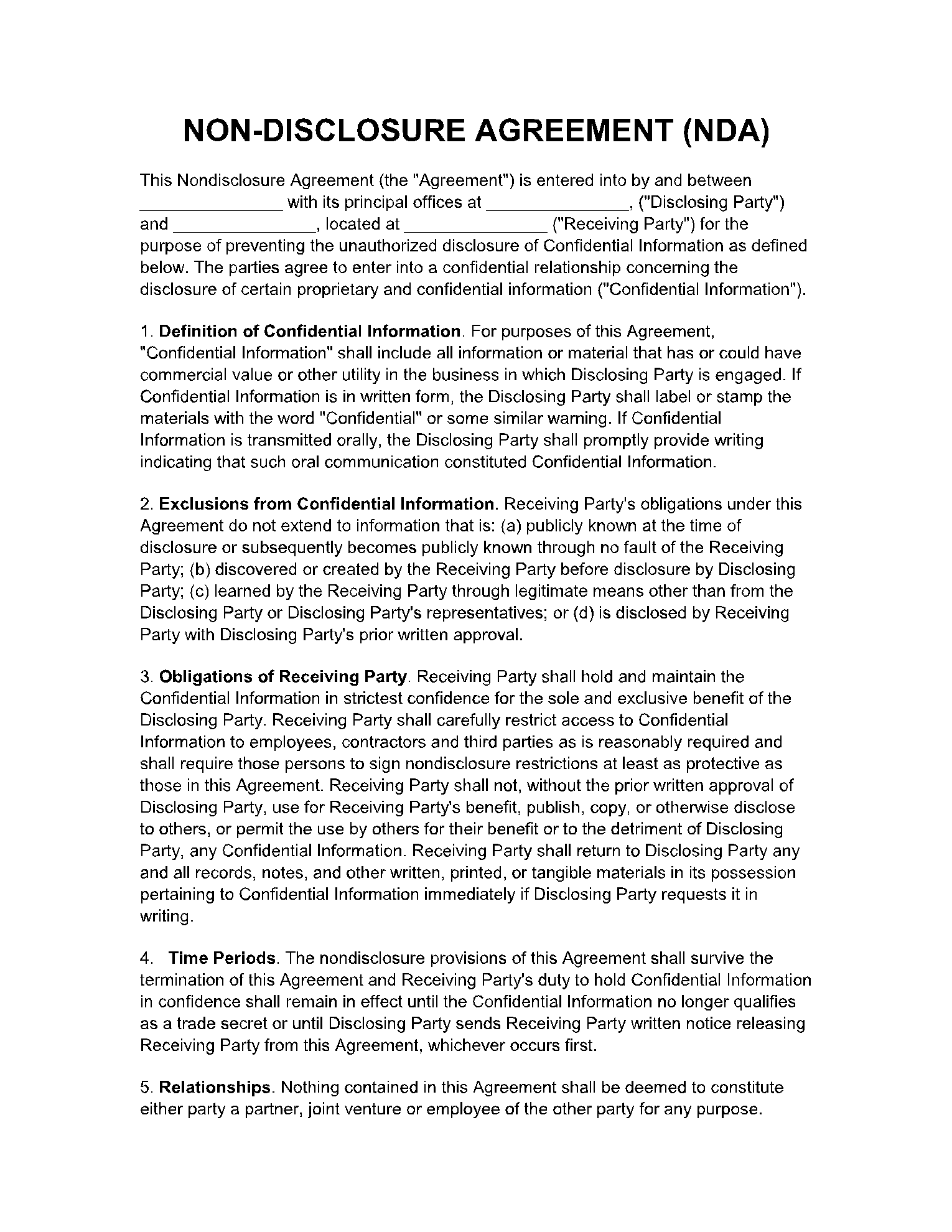 Non Disclosure Agreement