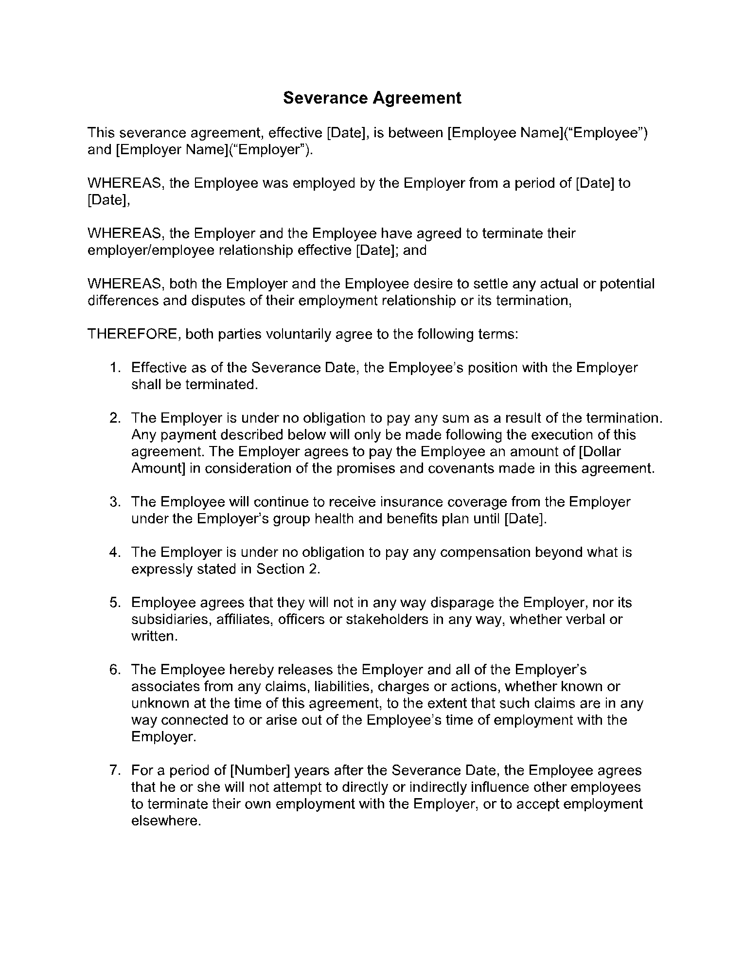 Severance Agreement Template