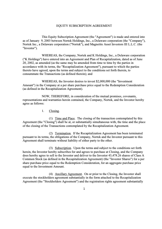 Subscription Agreement Template