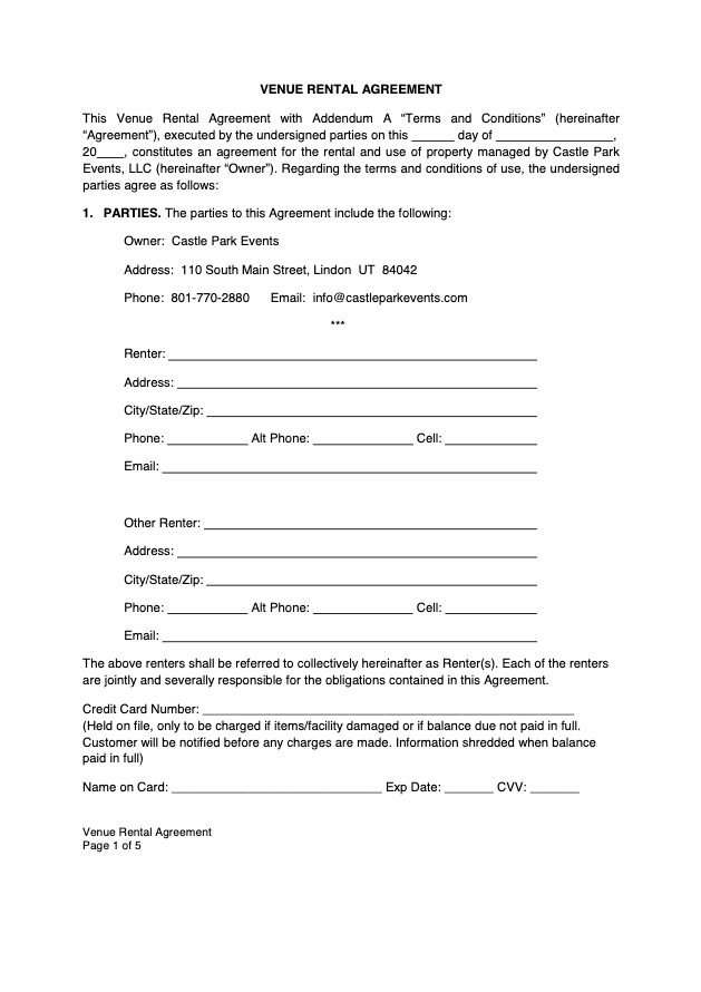 Venue Rental Agreement Template