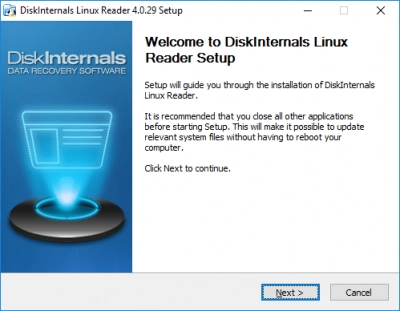 DiskInternals Linux Reader Linux Reader - setup window