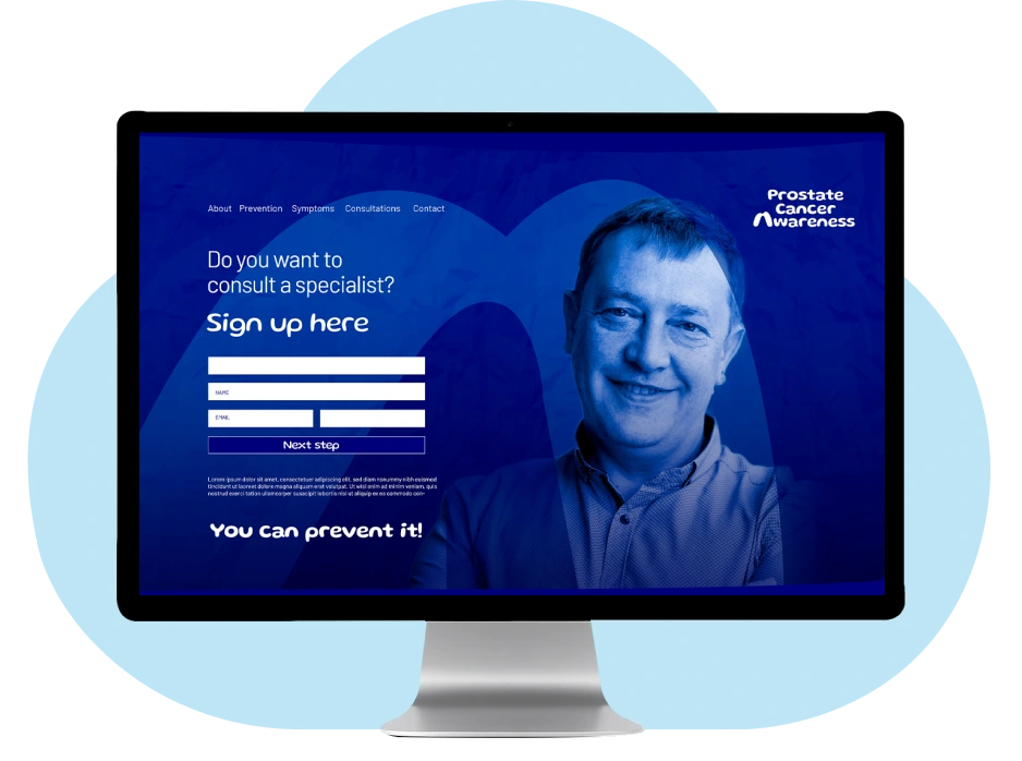 computer-screen-displaying-prostate-cancer-awareness-website-with-blue-theme-and-text Computer screen displaying prostate cancer awareness website with blue theme and text.